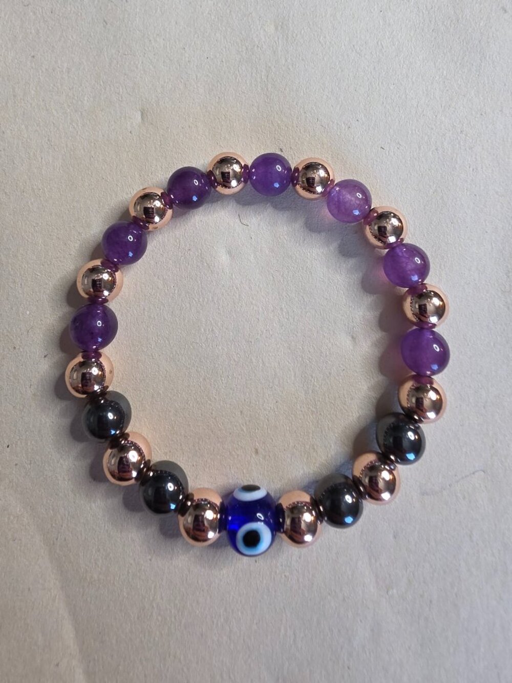 Drkao Purple Crystal Copper Evil Eye Beaded Bracelet